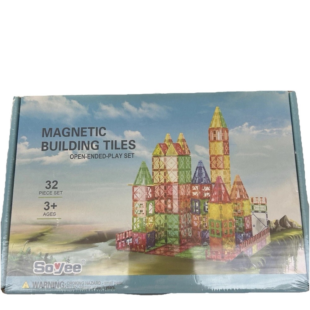 Magnetic Building Tiles Open - Ended Play Set -Multicolor Soyee 32 Piece.
